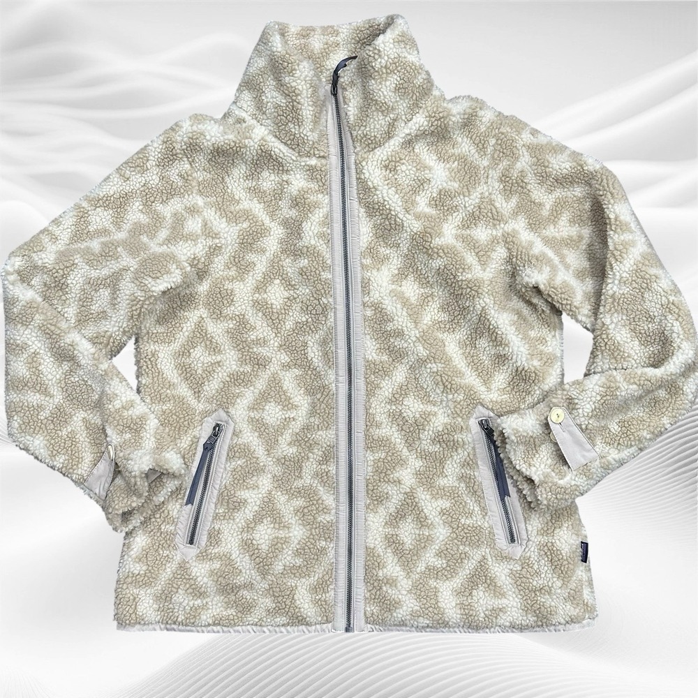 Patagonia Divided  Sky Jacket Fleece Sherpa WOMENS Lrg Full zip Field Geo Pumice